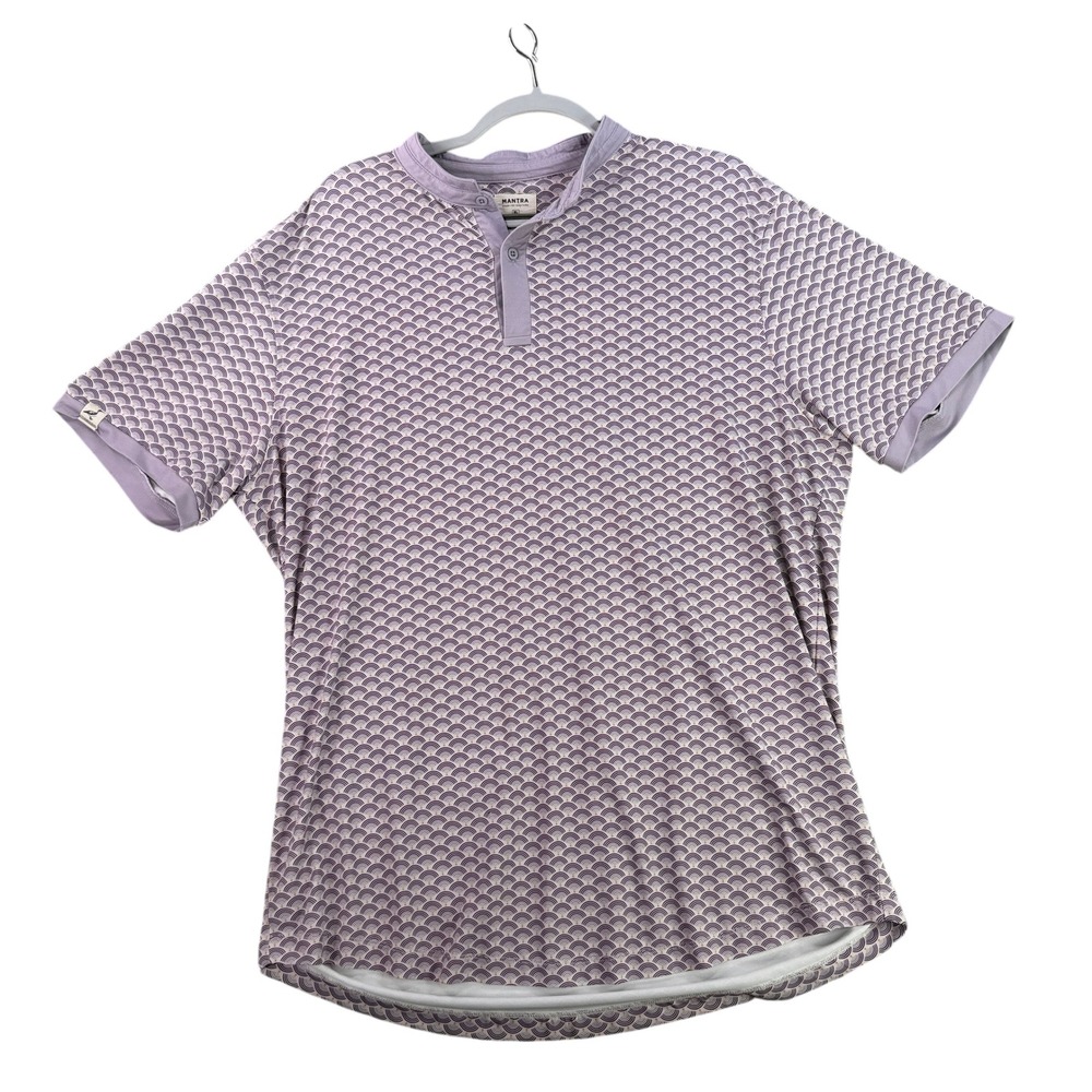 Mantra Performance Polo Mens XL Purple‎ Geometric Wave Print Henley Short Sleeve